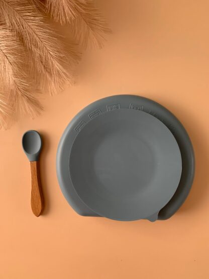 Laste silikoonist sektoritega taldrik kaanega  tumehall-sinine - Image 2