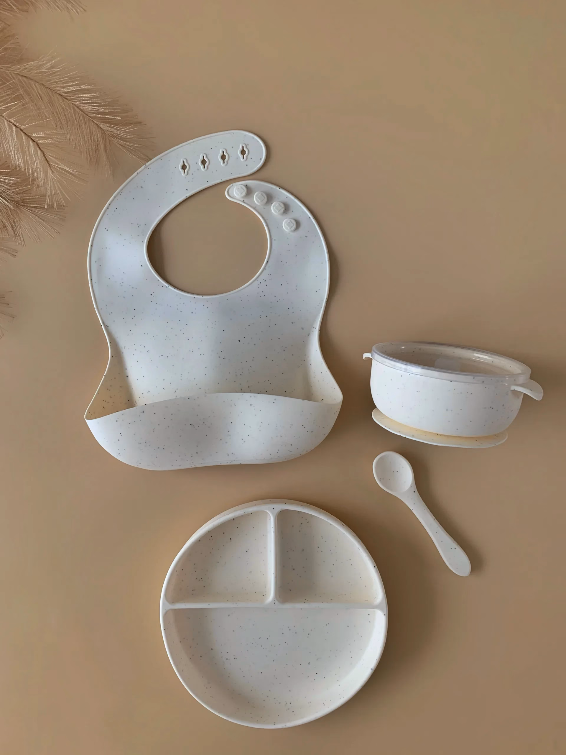 Laste sööginõude 3-osaline komplekt - valge täppidega - Image 4