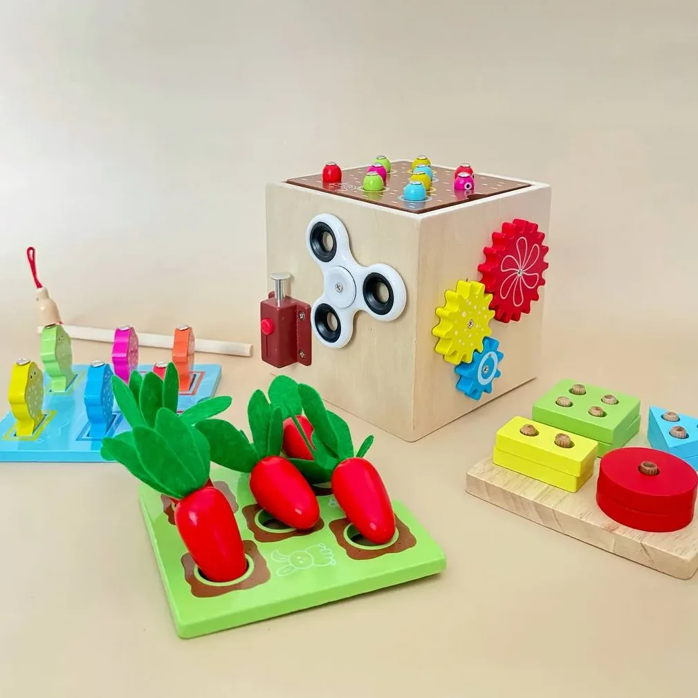 Montessori puidust sorter - motoorikakeskus 9 in 1