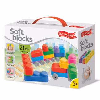 Far far land Silikoonist pehmete klotside komplekt (21 klotsi + 16 rehvi)