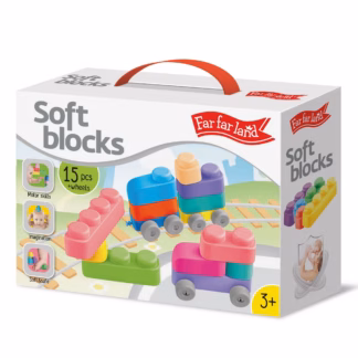 Far far land Silikoonist pehmete klotside komplekt (15 klotsi + 12 ratast)