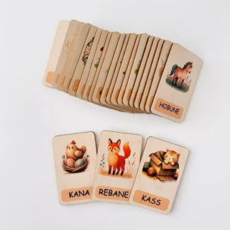 Puidust eestikeelsed õppekaardid "Loomad" 22tk