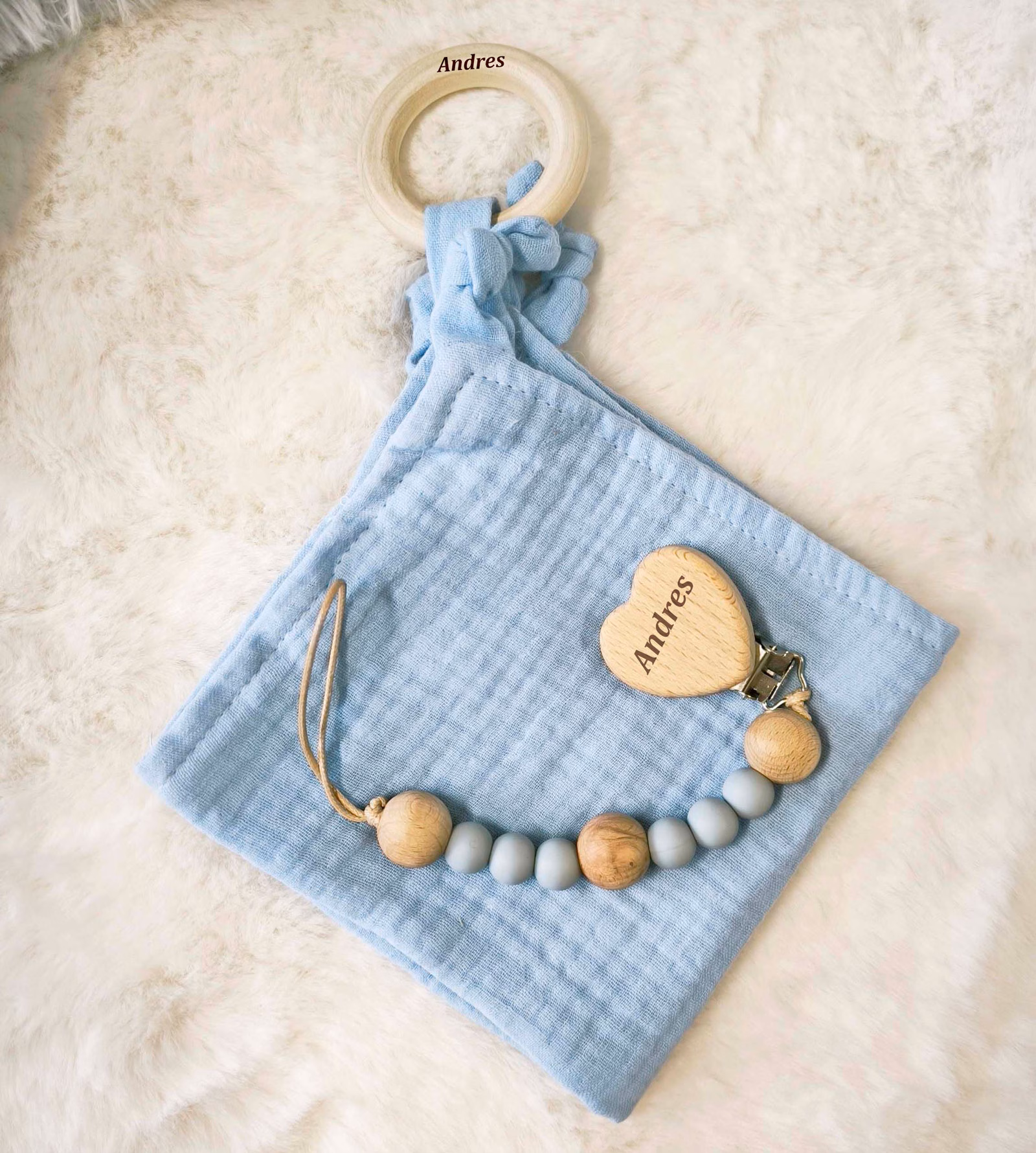 Kinkekomplekt nimeline lutikett ja kaisulapp - Helesinine