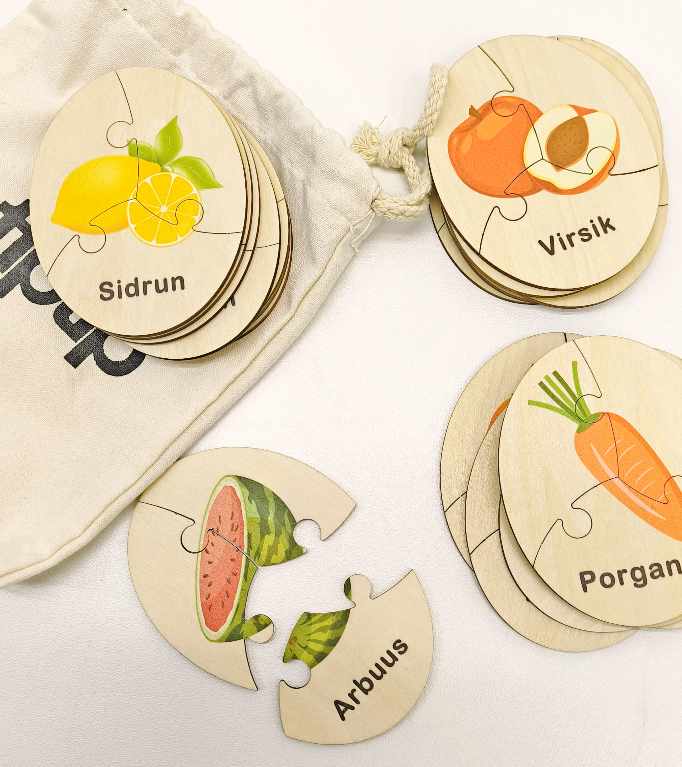 Wooden Estonian-language 3-part puzzle cards "Vegetables and fruits" 20 pcs - Image 2