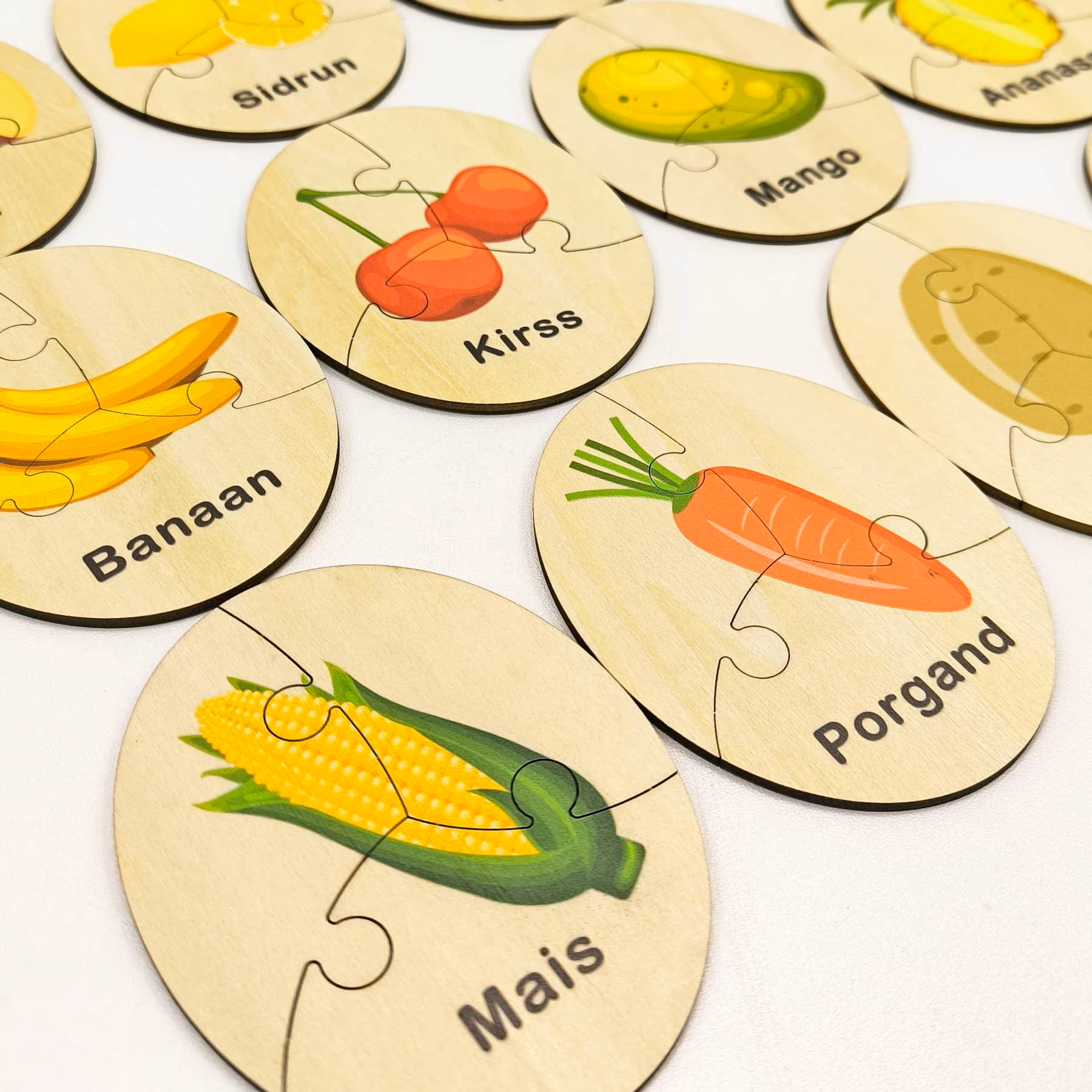Wooden Estonian-language 3-part puzzle cards "Vegetables and fruits" 20 pcs - Image 3