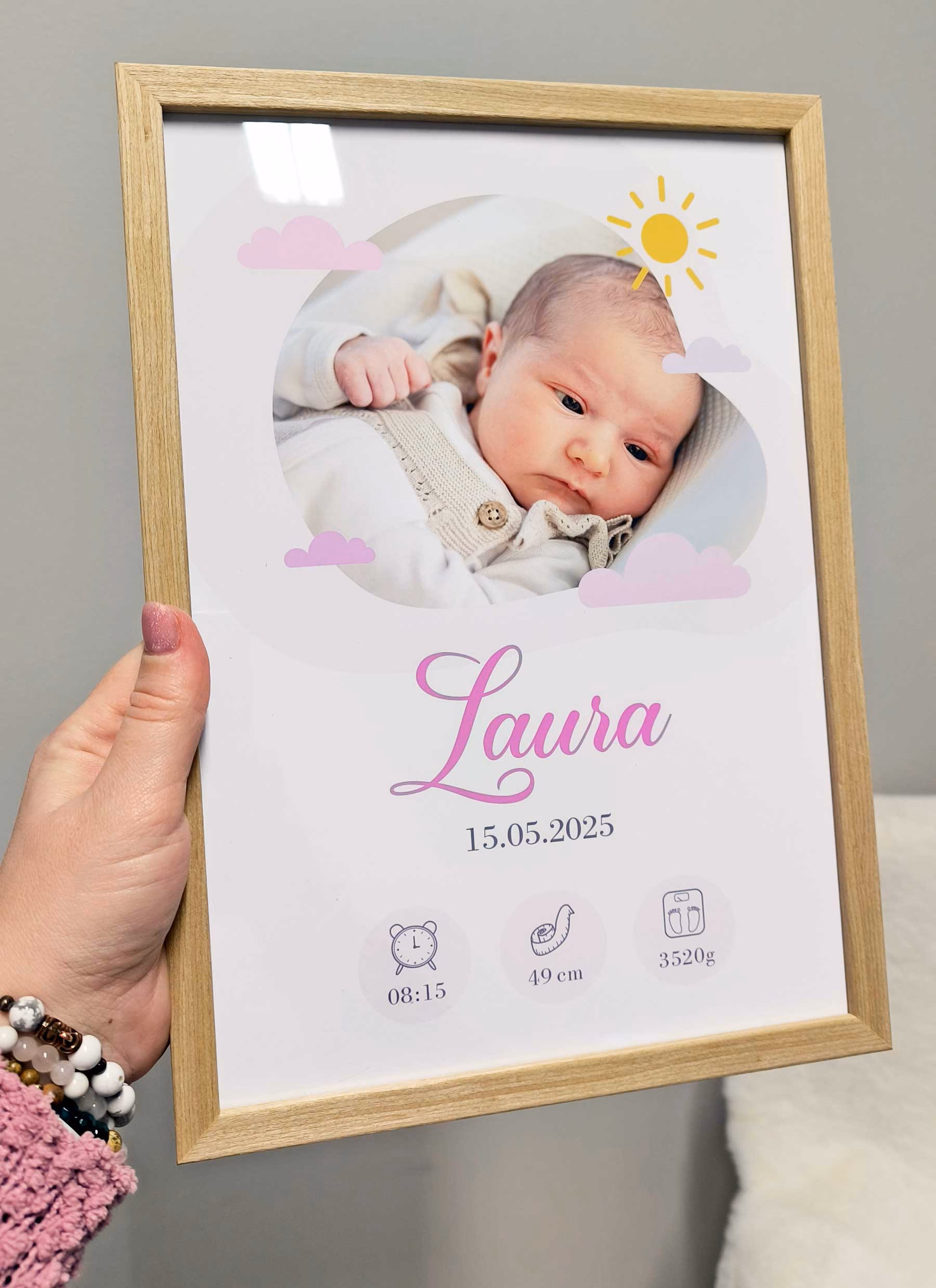 Poster with birth details and child’s photo - Image 3