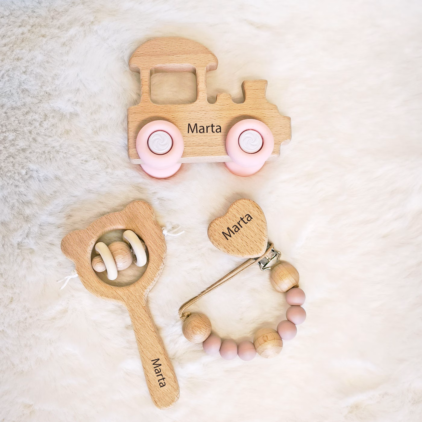 Gift Set for Baby Girl: Car, Rattle, Dummy Clip - Image 3