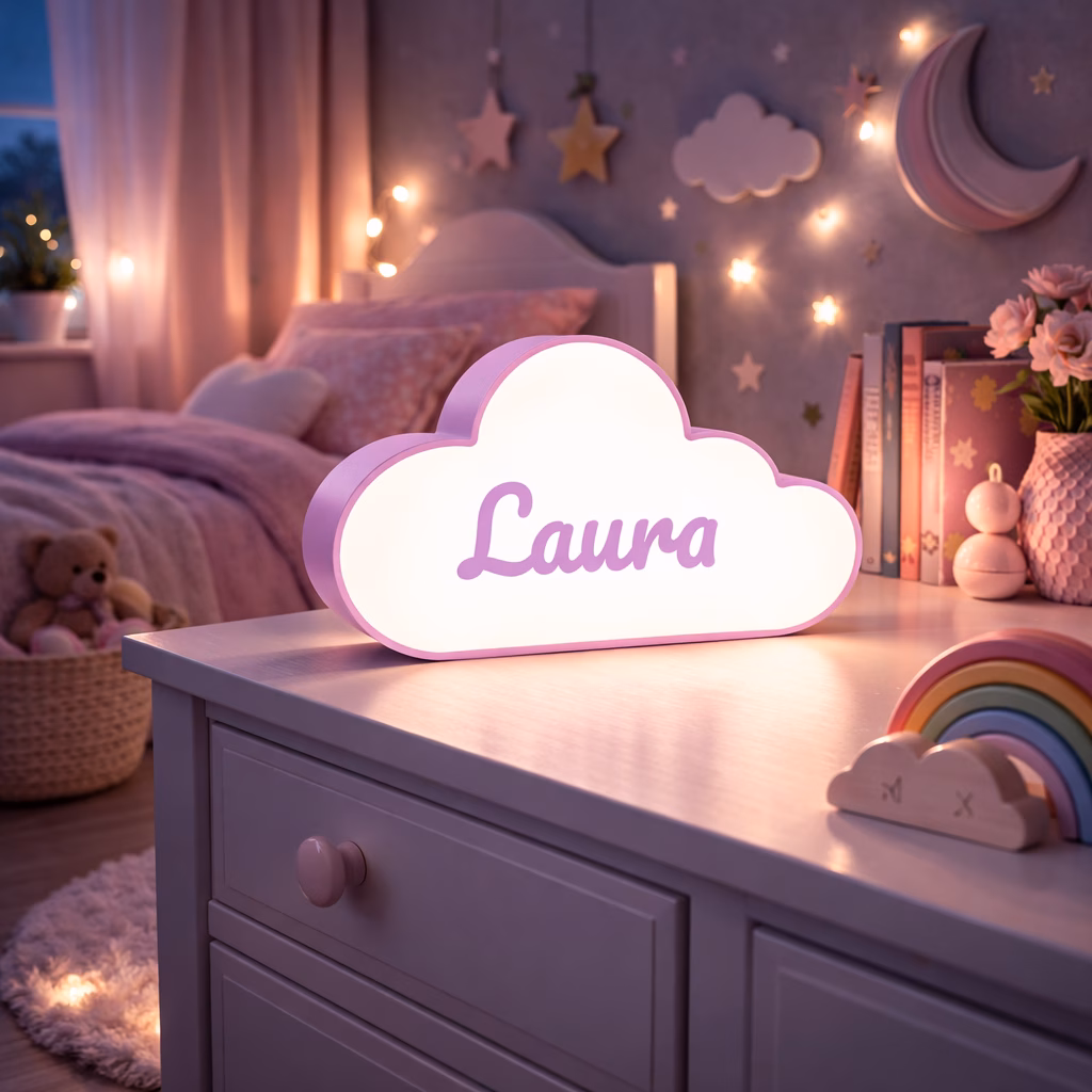 Personalised children’s night lamp – Little Cloud – purple - Image 3