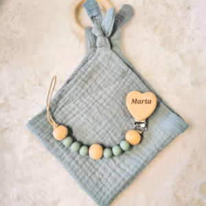 Gift Set: Personalised Pacifier Clip and Muslin Comforter - Olive Green