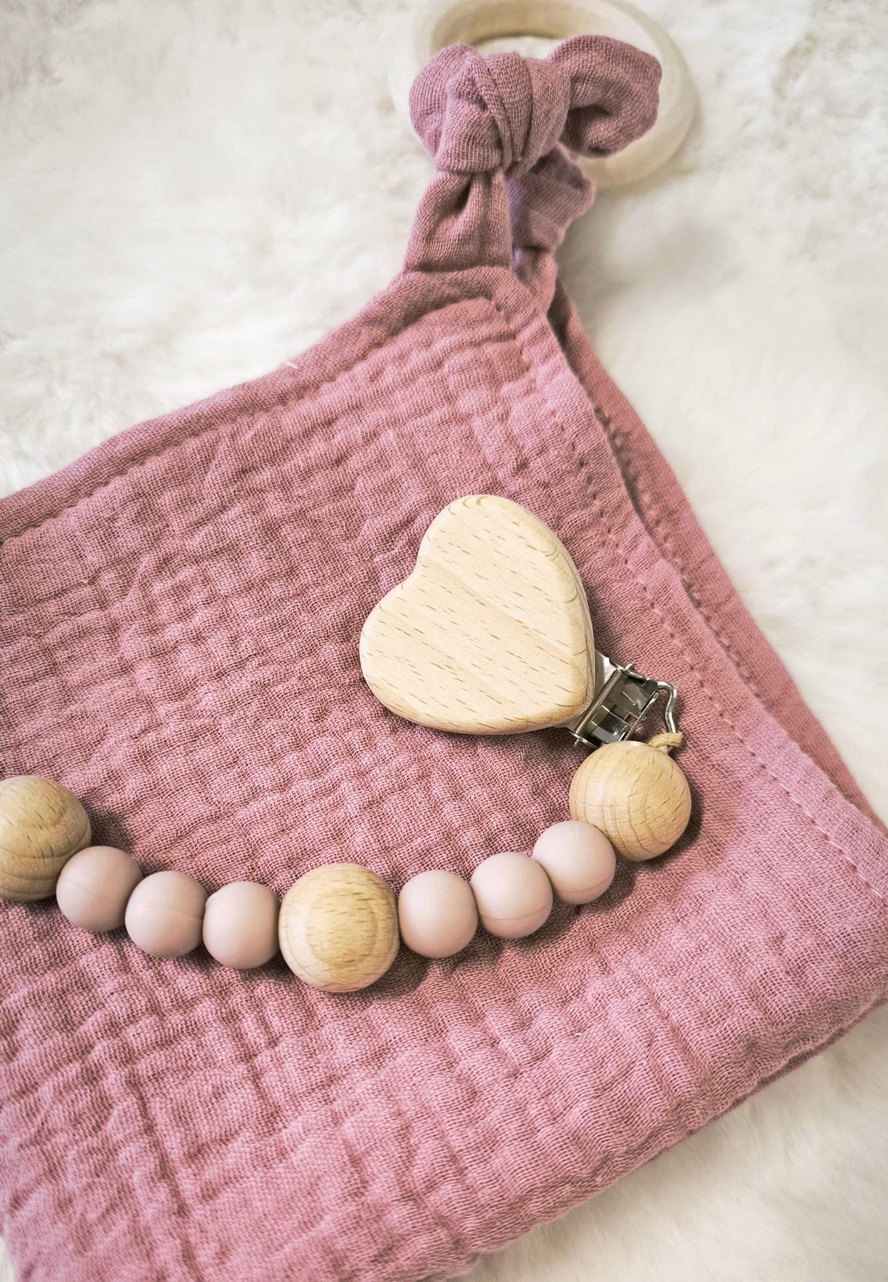 Gift Set: Personalised Pacifier Clip and Muslin Comforter - Pink - Image 2