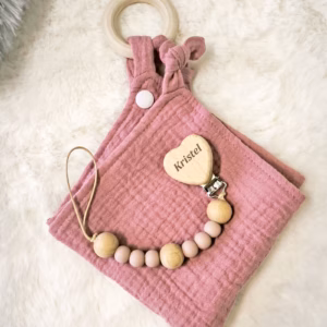 Gift Set: Personalised Pacifier Clip and Muslin Comforter - Pink