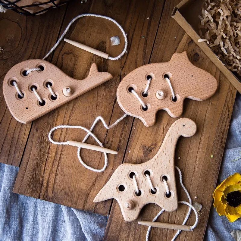 Wooden lacing game "Animals" 3 pcs