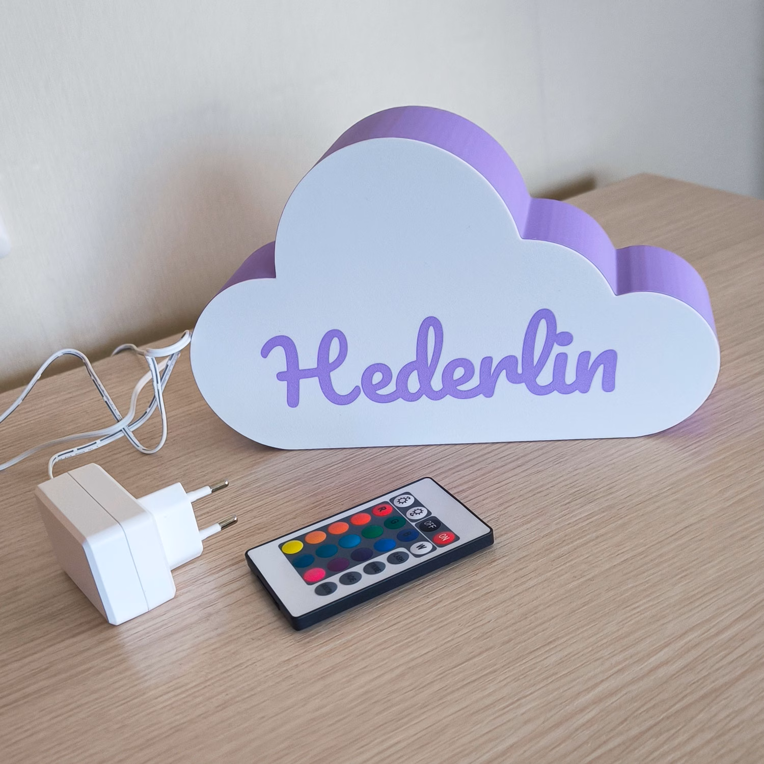 Personalised children’s night lamp – Little Cloud – purple - Image 5