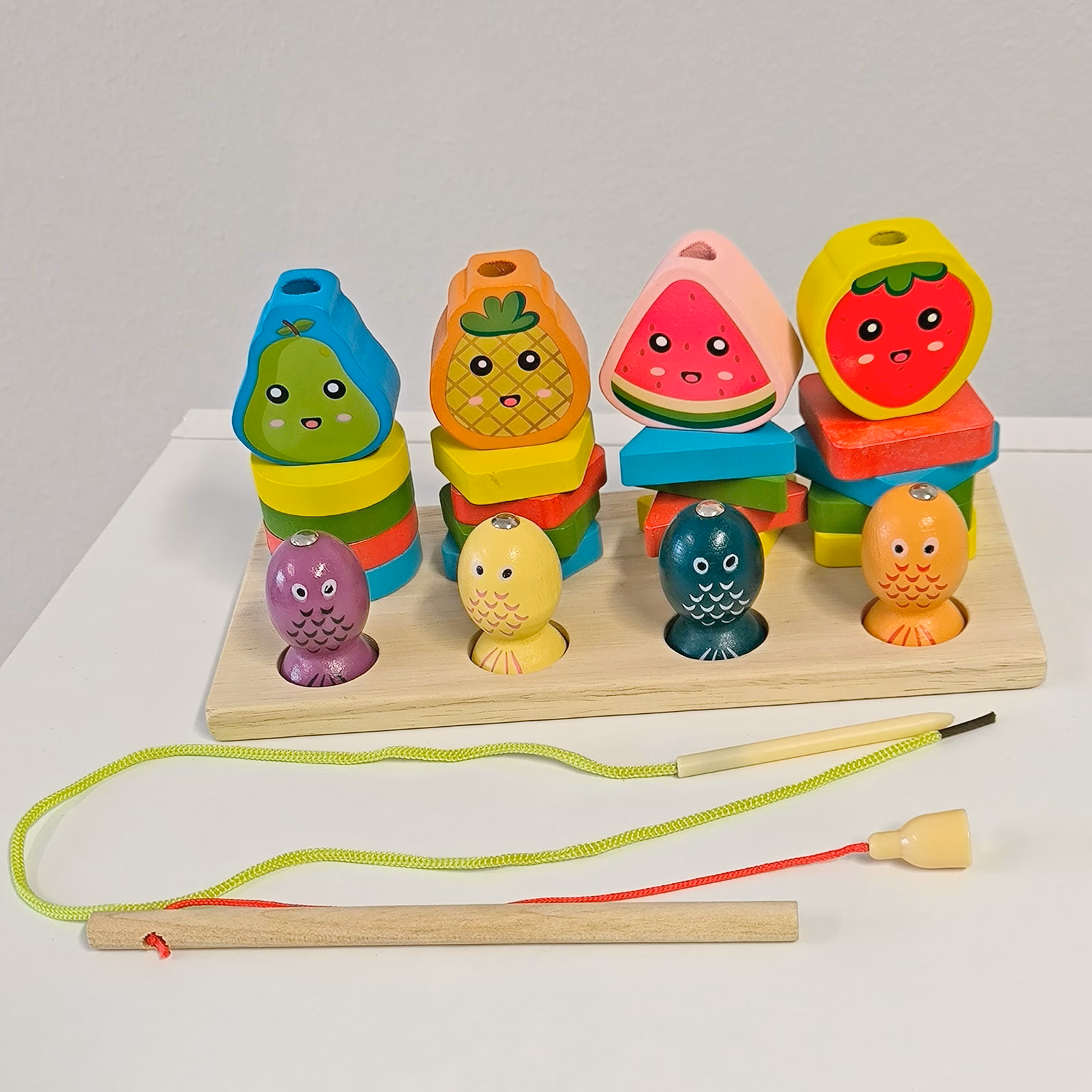 Wooden Sorting, Fishing and Lacing Game 3-in-1