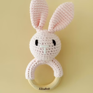 Crocheted rattle – teether "Bunny" - Pink