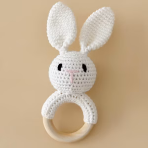 Crocheted rattle – teether "Bunny" - White