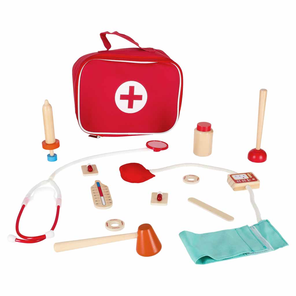 Wooden doctor's play set in a bag – 16 pieces