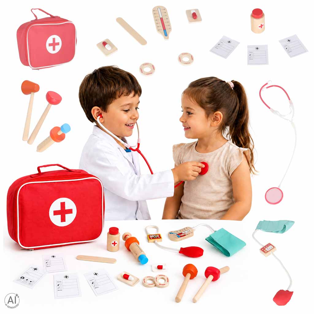 Wooden doctor's play set in a bag – 16 pieces - Image 2