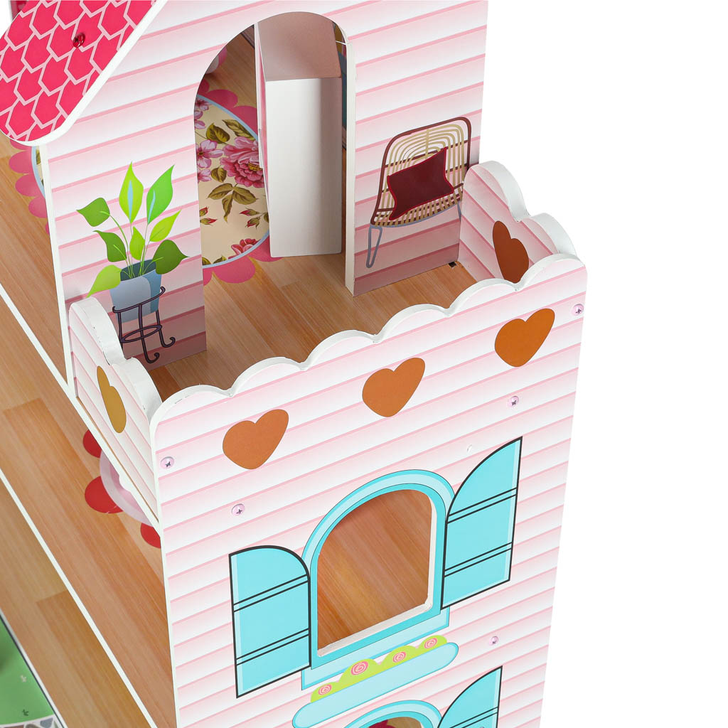 Lulilo Gardeno Wooden Dollhouse with Garden, Furniture and LED Lights, 70 cm, Pink - Image 5