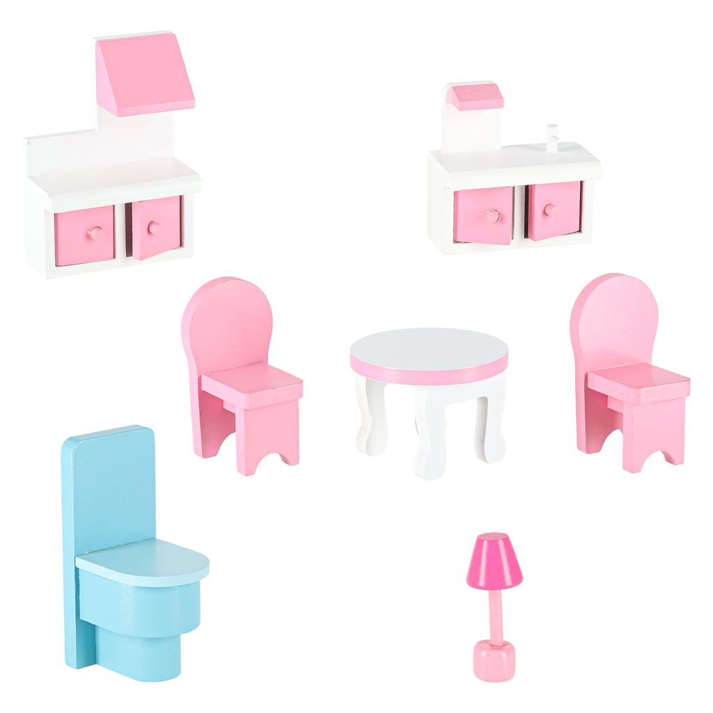 Lulilo Gardeno Wooden Dollhouse with Garden, Furniture and LED Lights, 70 cm, Pink - Image 12