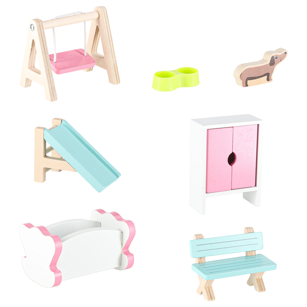 Lulilo Gardeno Wooden Dollhouse with Garden, Furniture and LED Lights, 70 cm, Pink - Image 13