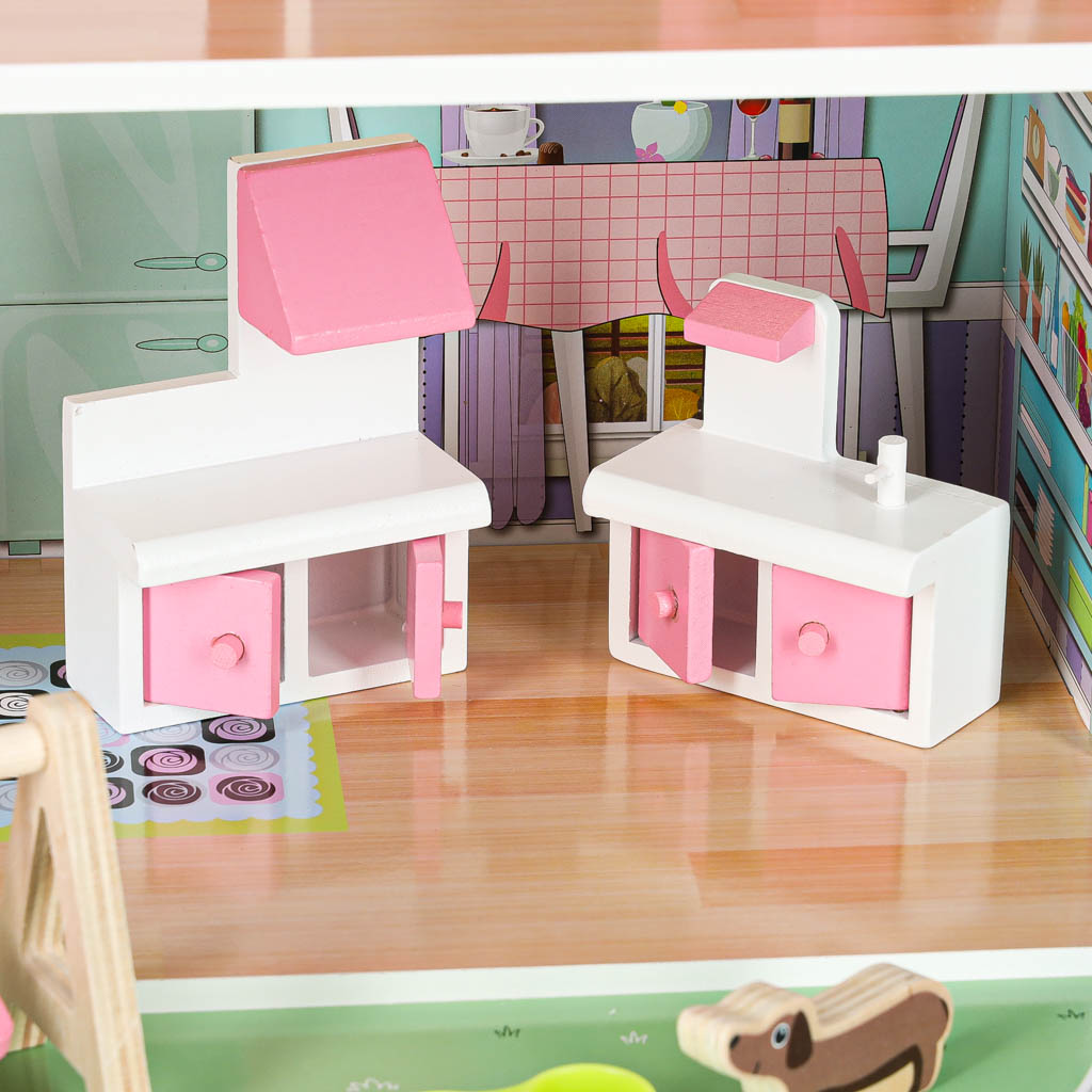 Lulilo Gardeno Wooden Dollhouse with Garden, Furniture and LED Lights, 70 cm, Pink - Image 7