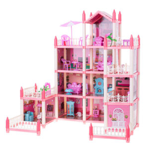 Pink villa dollhouse – 4 floors, with furniture